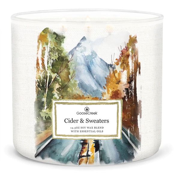 CIDER & SWEATERS Large 3-Wick Jar Candle by Goose Creek Candle Company