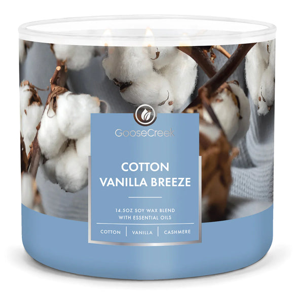 COTTON VANILLA BREEZE Large 3-Wick Candle by Goose Creek Candle Company