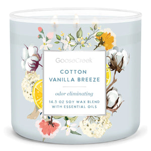 COTTON VANILLA BREEZE **Odor Eliminator**Large Jar Candle by Goose Creek Candle Company