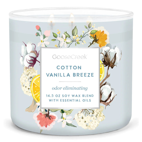 COTTON VANILLA BREEZE **Odor Eliminator**Large Jar Candle by Goose Creek Candle Company