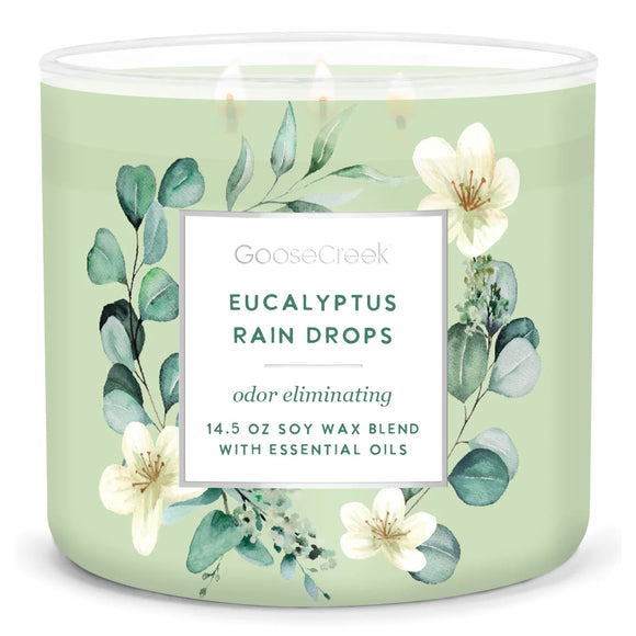 EUCALYPTUS RAIN DROPS***Odor Eliminator*** Large 3-Wick Candle by Goose Creek Candle Company