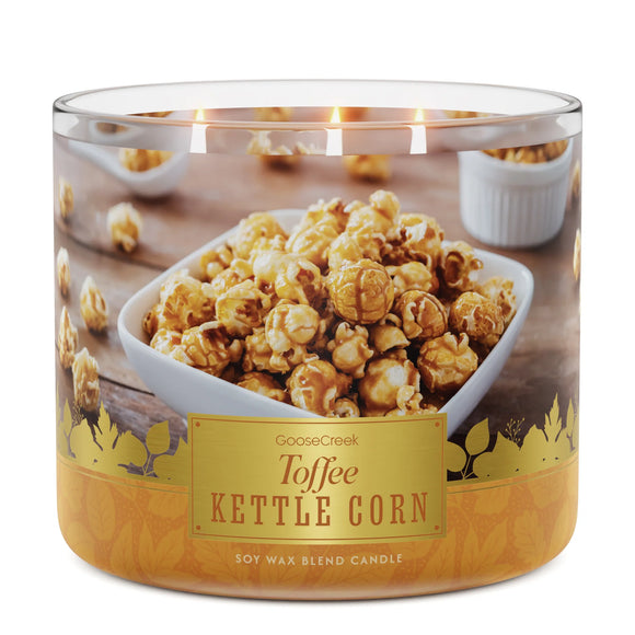 TOFFEE KETTLE CORN Large Jar 3-Wick Candle - Goose Creek Candle (Fall Tradition Collection)
