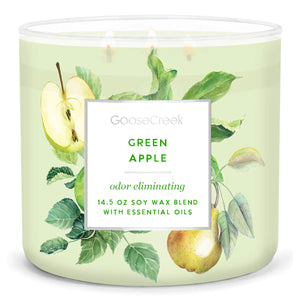 GREEN APPLE ***Odor Eliminator*** Large 3-Wick Jar Candle by Goose Creek Candle Company