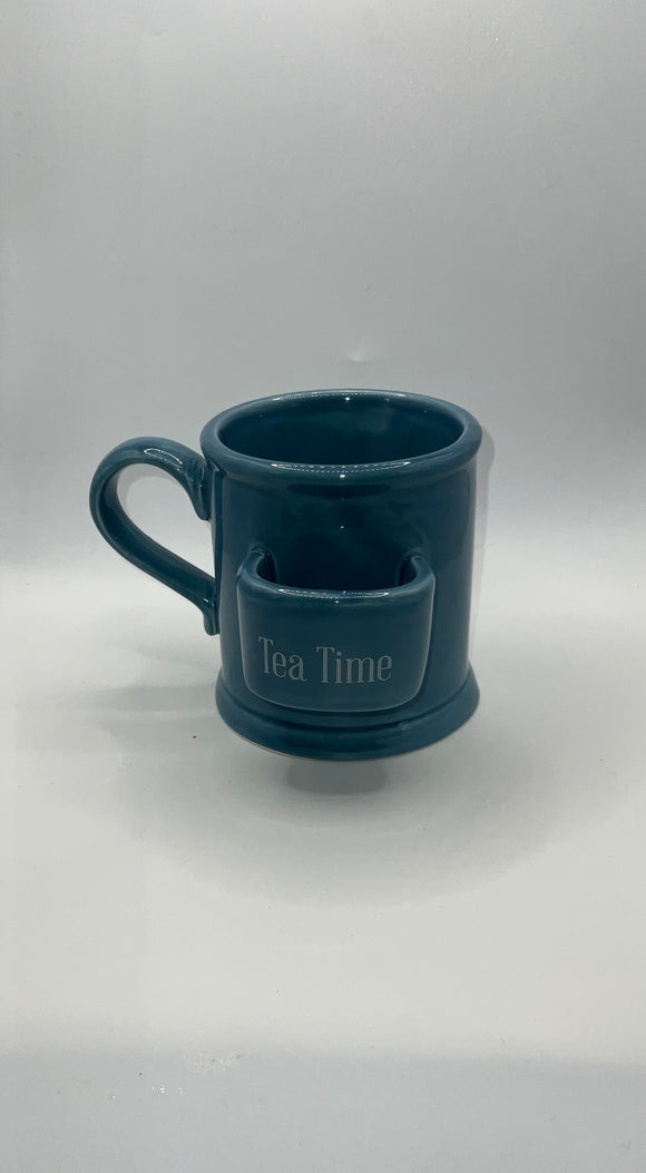 12.8 oz TEA TIME MUG WITH TEA BAG POCKET - Blue