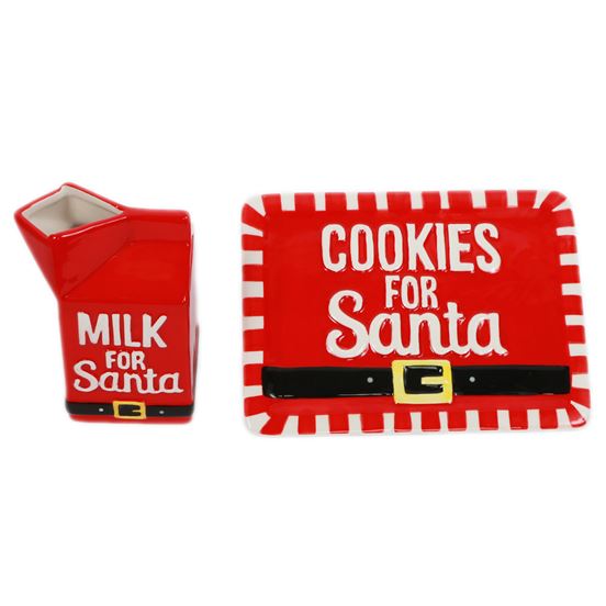 COOKIES AND MILK FOR SANTA Plate and Milk Container Holiday Set