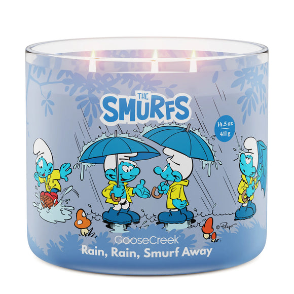 RAIN, RAIN, SMURF AWAY Large Jar 3-Wick Candle - Goose Creek Candle (A Smurfs Collection)