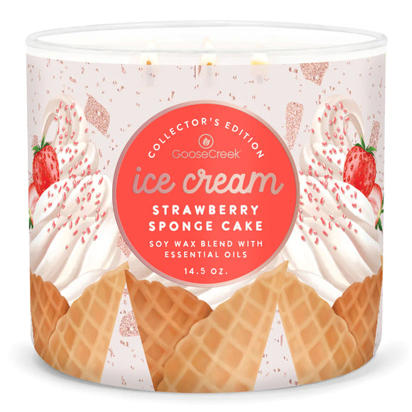 STRAWBERRY SPONGE CAKE ICE CREAM Large 3-Wick Candle by Goose Creek Candle Company