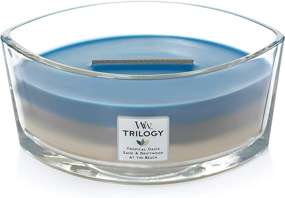 TROPICAL OASIS SAND & DRIFTWOOD AT THE BEACH Large Candle from WoodWick's Trilogy Collection