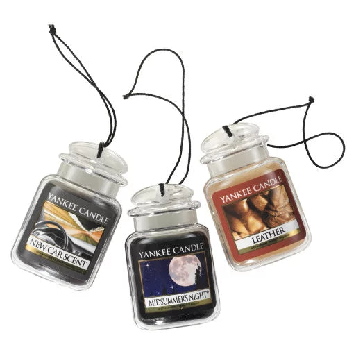 LEATHER, NEW CAR SMELL & MIDSUMMER'S NIGHT 2.4 oz Car Jar Ultimate Variety Pack by Yankee Candle