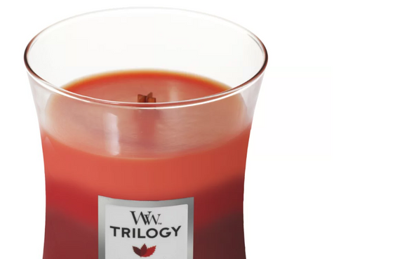 CINNAMON CHAI/GROUND CINNAMON/SPICED Medium Hourglass Candle from WoodWick's Trilogy Collection