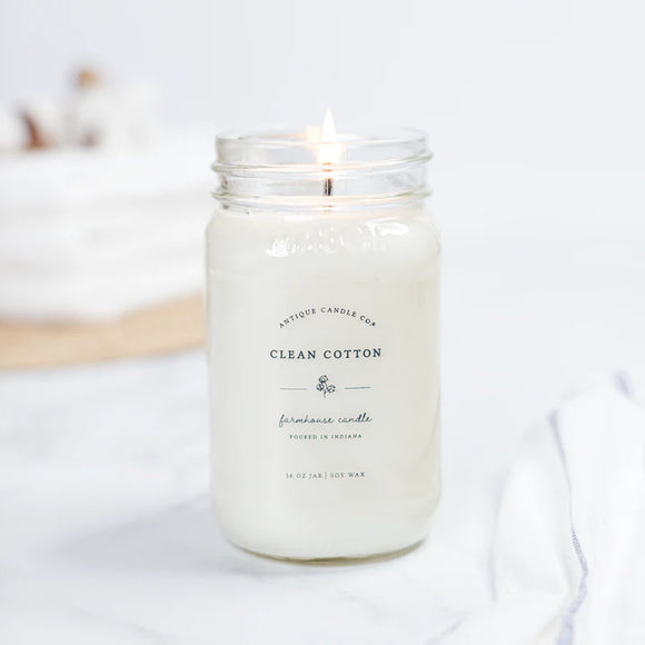 CLEAN COTTON Large Mason Jar Candle by Antique Candle Company