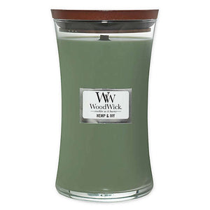 HEMP & IVY Large Hourglass candle by WoodWick Candle Company