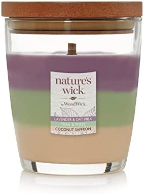 LAVENDER & OAT MILK/TEAK & MOSS/COCONUT SAFFRON Medium Jar Candle from WoodWick's Nature's Wick Collection